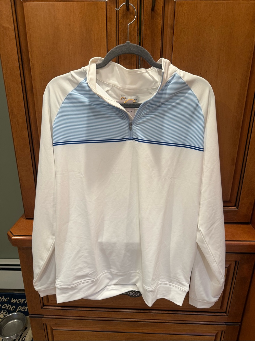 Peter Millar White and Light Blue Half-Zip Hoodie